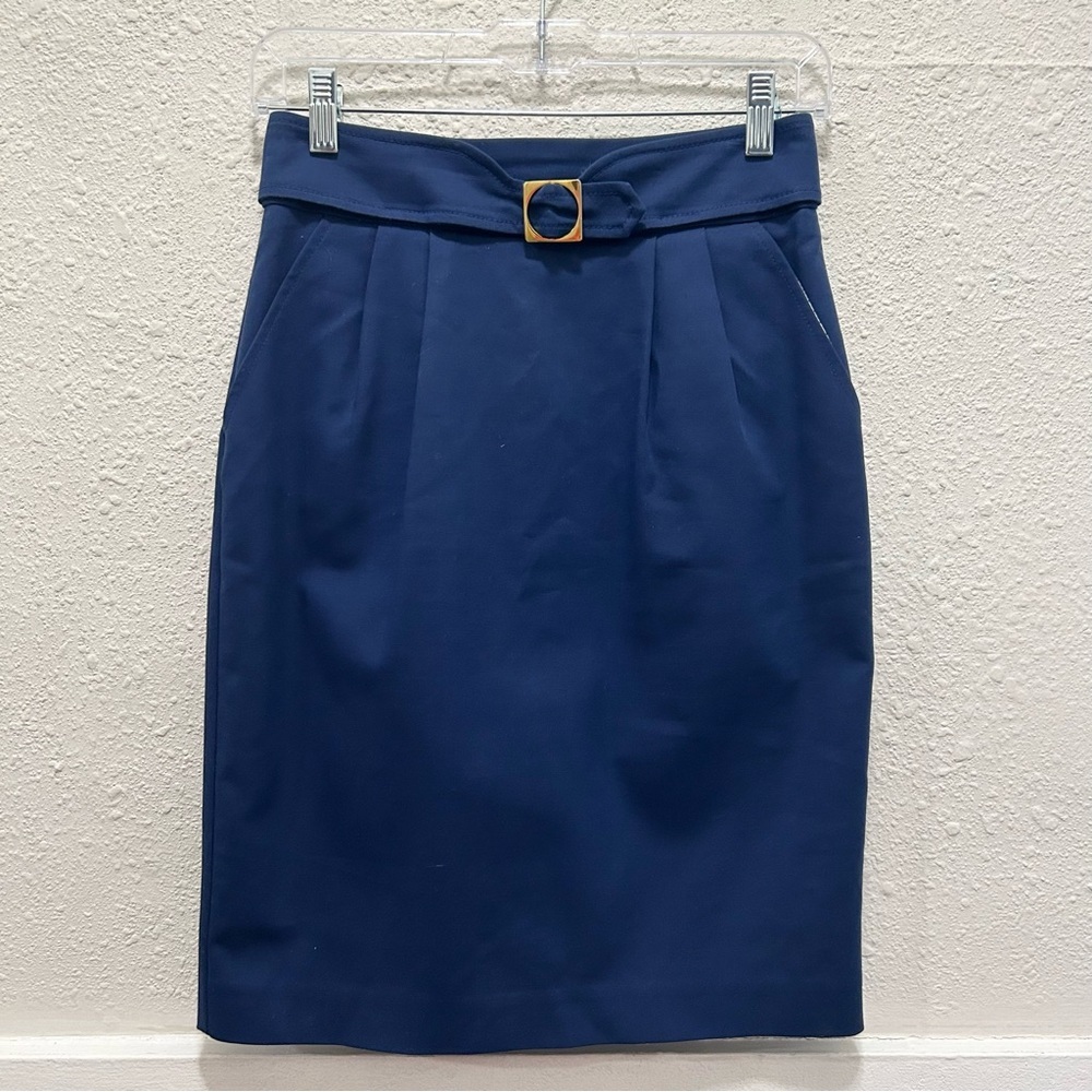 Trina Turk Navy Blue Belted Detail Pencil Skirt Size 2